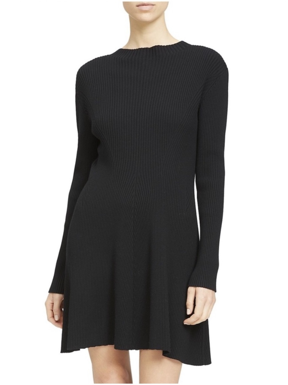 Theory Moving Rib Dress in Empire Wool Black L Large Stretch Knit Quiet Luxury